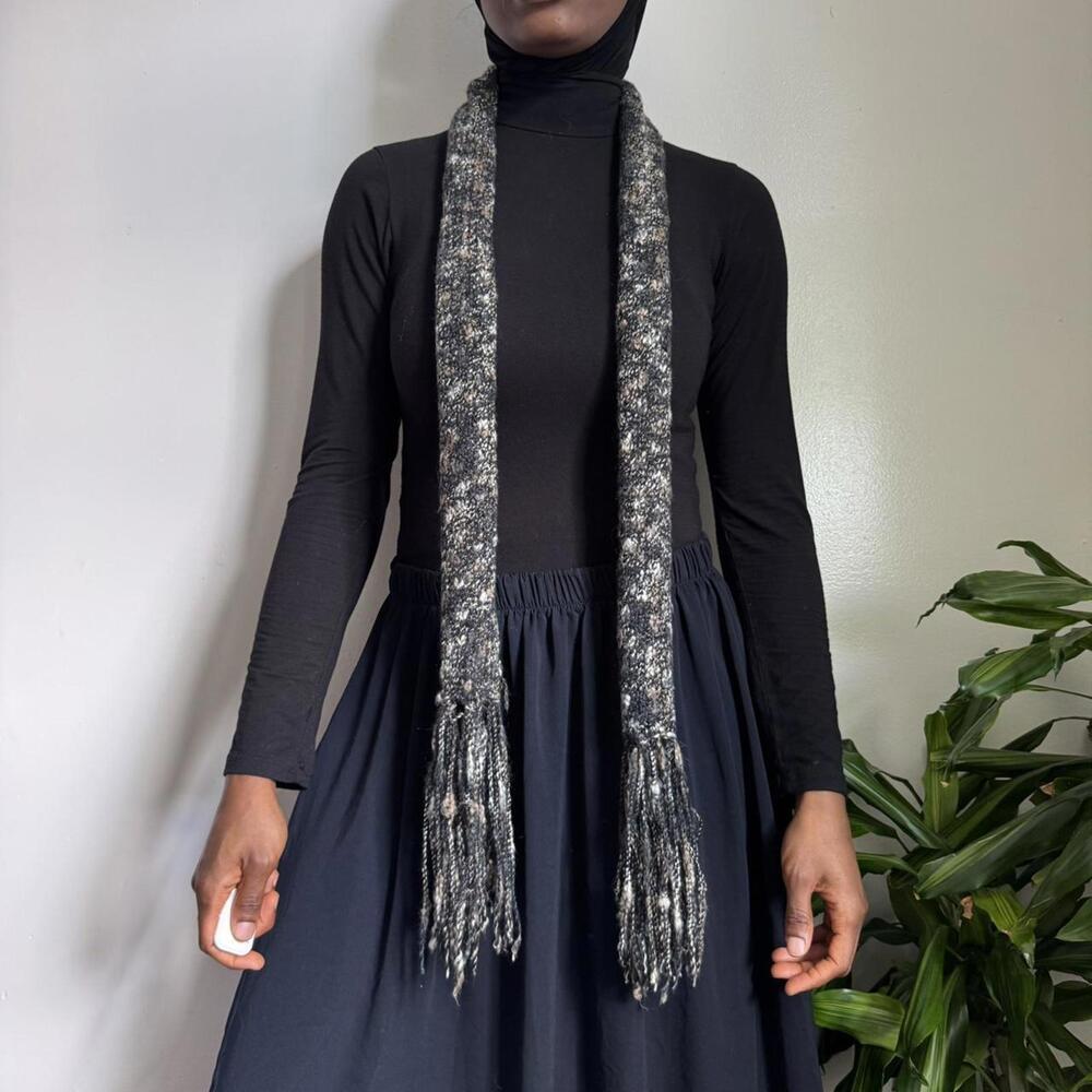 Vintage‎ black multicolore knit fringe scarf